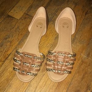 brown & gold flat sandals